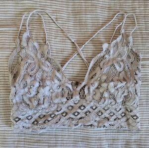 Free People One Adella Bralette Sz Small Lace Crochet Lavender/Grey Cross Strap